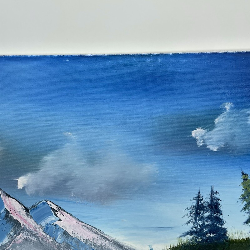 Oil on Canvas Painting Signed Student Art 16 x 20 Mountain View Cabin On Lake gallery