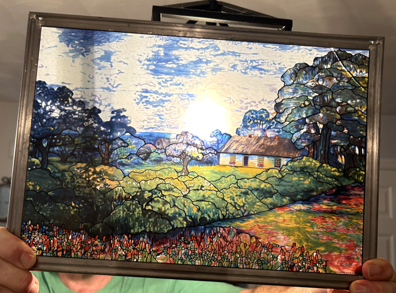 Stained Glass Wall Artwork Rural Landscape Scene 14 x 9.5 w/Flaws See Photo gallery