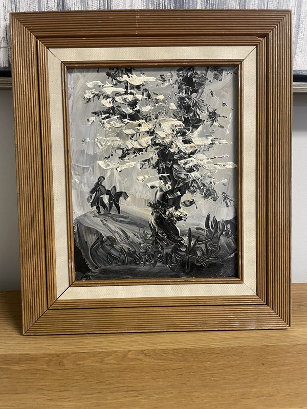 Artist Morris Katz Original Mother/son in the woods in ornate frame 12×14