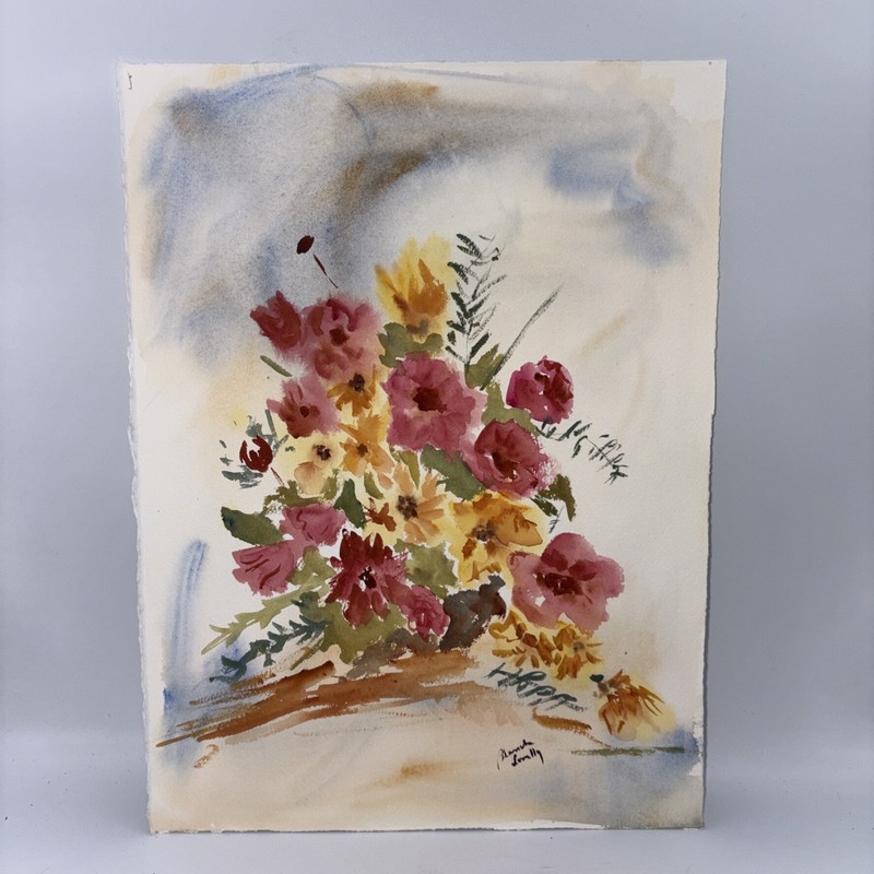Original Watercolor Painting Signed By Artist Floral Bouquet 15” X 11”