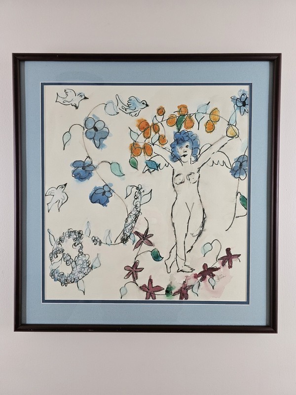 VTG Original Signed Terri Stearn Watercolor Painting 22×21.5 Framed Modern Art
