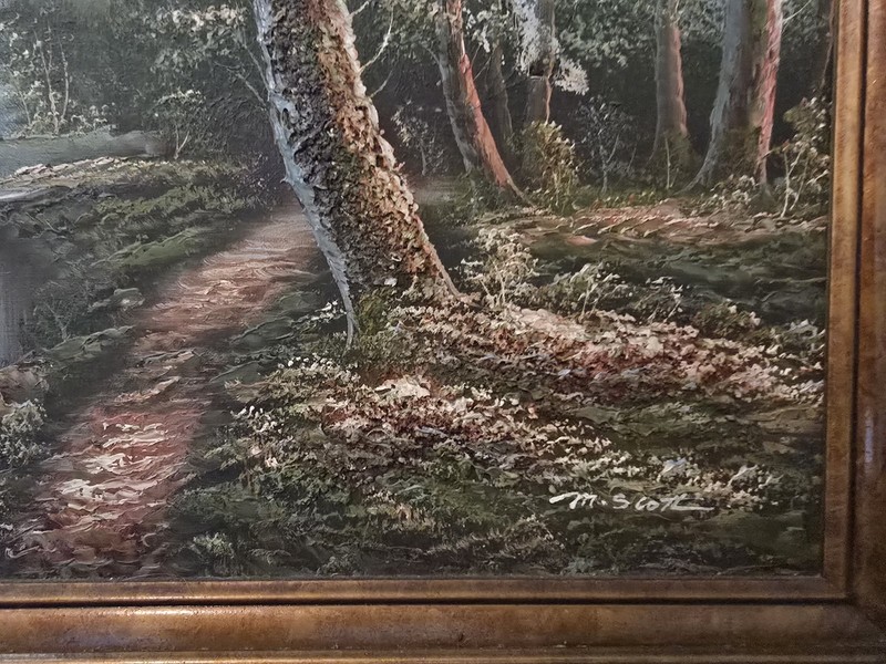 M SCOTT ORIGINAL OIL ON CANVAS SNOW MOUNTAIN RIVER FALLS LANDSCAPE TREE PAINTING gallery