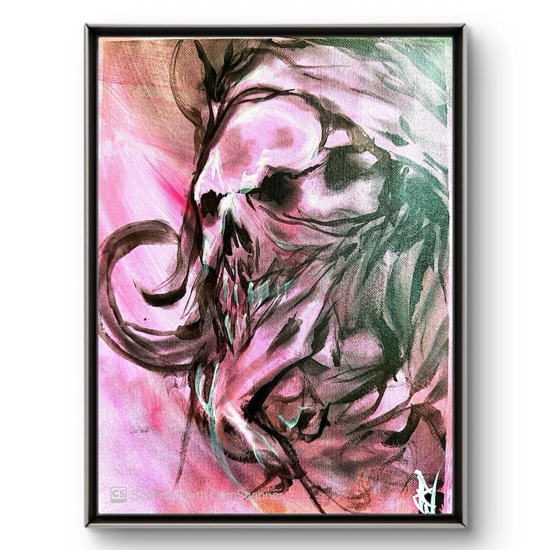 Abstract Pink Skull Original Painting Dark Surreal Expressionist Art 8.5x11” gallery