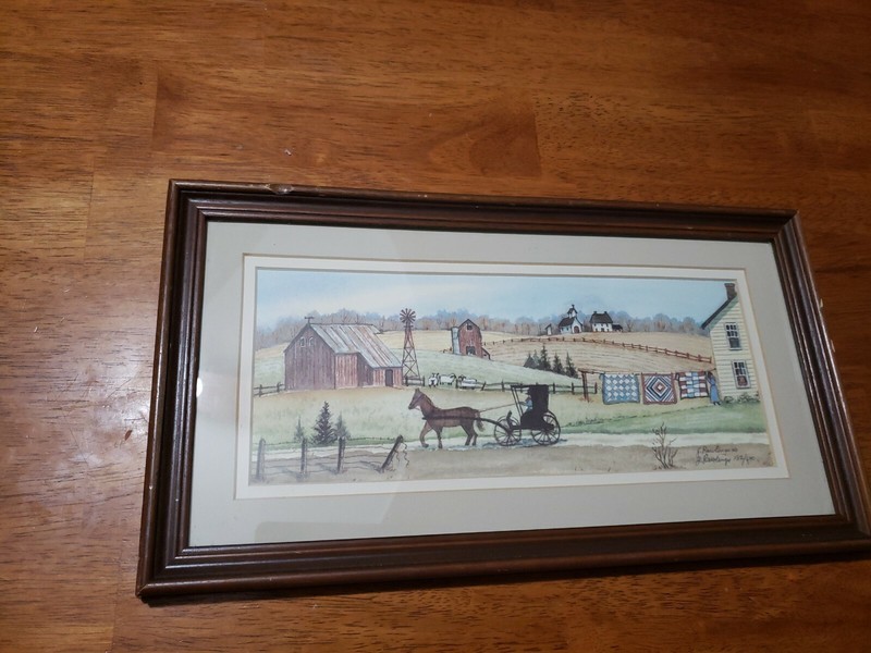 Folk Art Amish Quilt limited Print Framed 8×15 182/600 Signed Farm Barn Life