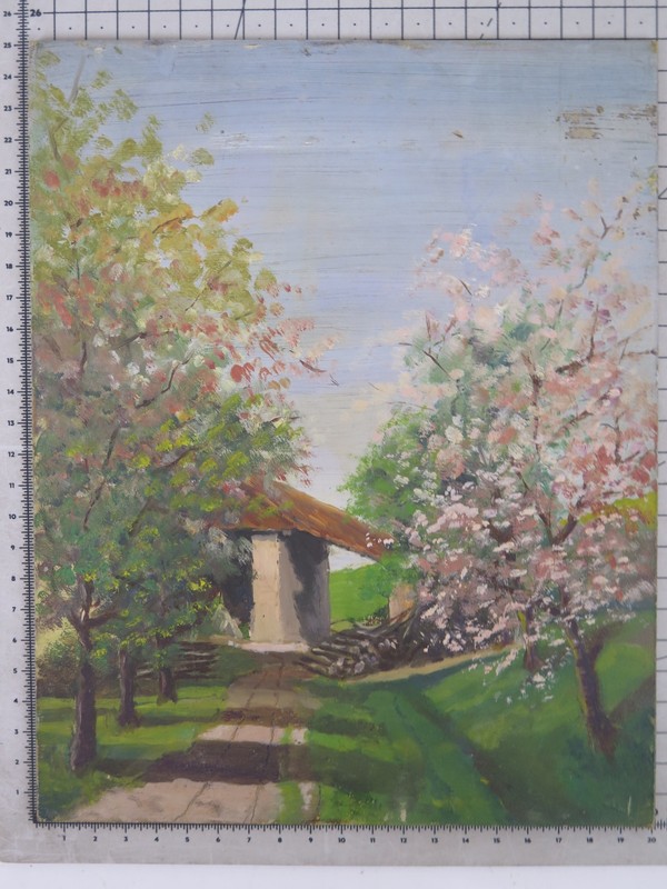 Vintage Oil Painting Landscape of Piedmont Countryside in Spring B34