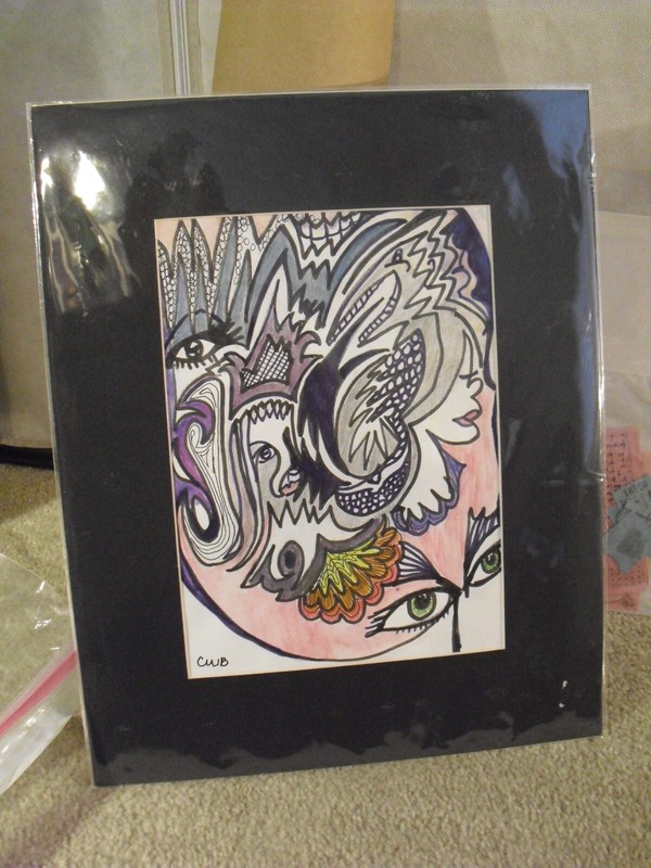 Original Matted CWB Signed Colored Pencil Ink Impressionist Woman Face Painting