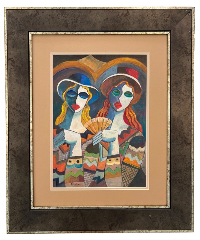 Hugo Scheiber Oil On Paper Painting. 1873-1950 In The Style. Matted & Framed
