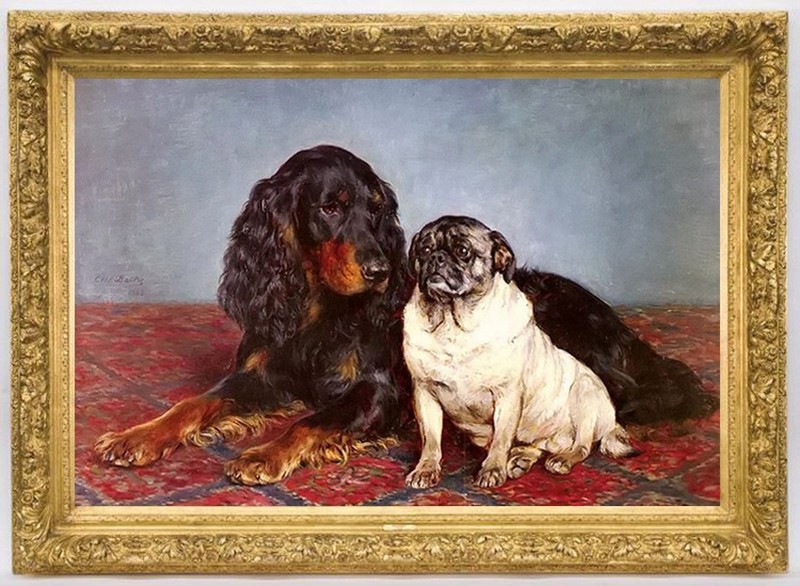 Oil Painting Pug Dogs Realism Animal Portrait Vintage Artwork Wall Decor Canvas