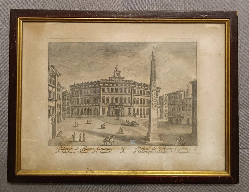 ANTIQUE ETCHING PAINTING ON PAPER PALACE OF MONTE CITORIO MARIANO VASES 1807
