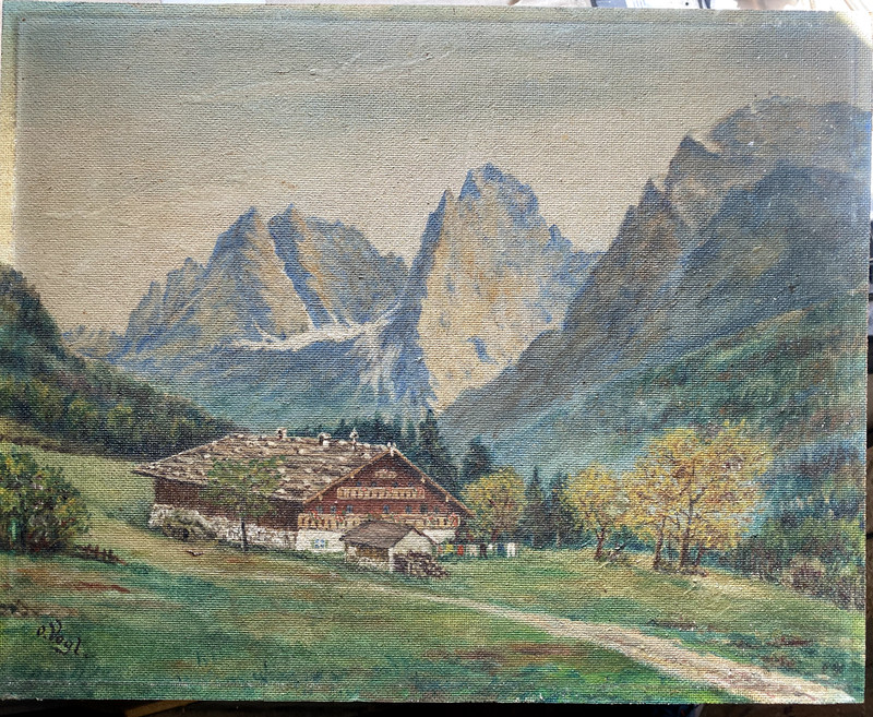 ::OIL PAINTING °AUTUMN KARWENDEL PFANDLALM ALPS PRIGTSTUHL TYROL MOUNTAIN HUTS