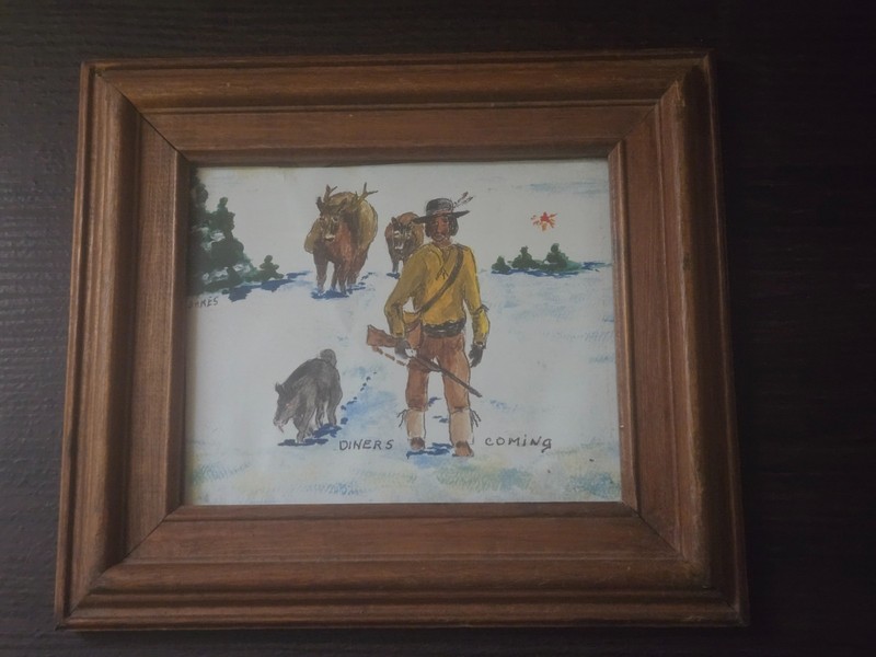Rustic Western Cabin Folk Art “Diners Coming” Signed James Buffalo Wolf Scene