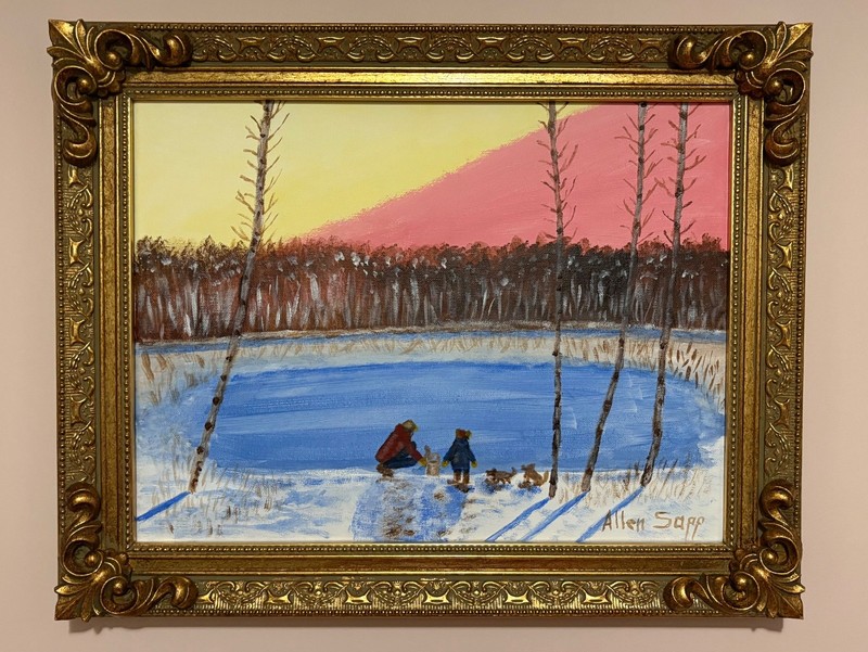 ALLEN SAPP 12x16 FRAMED PAINTING CALLED “ DAD GETTING THE WATER “ gallery