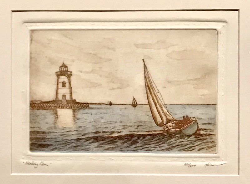 Vintage Antique Olson Pencil Signed Ship Seascape Engraving Drawing Painting LE gallery