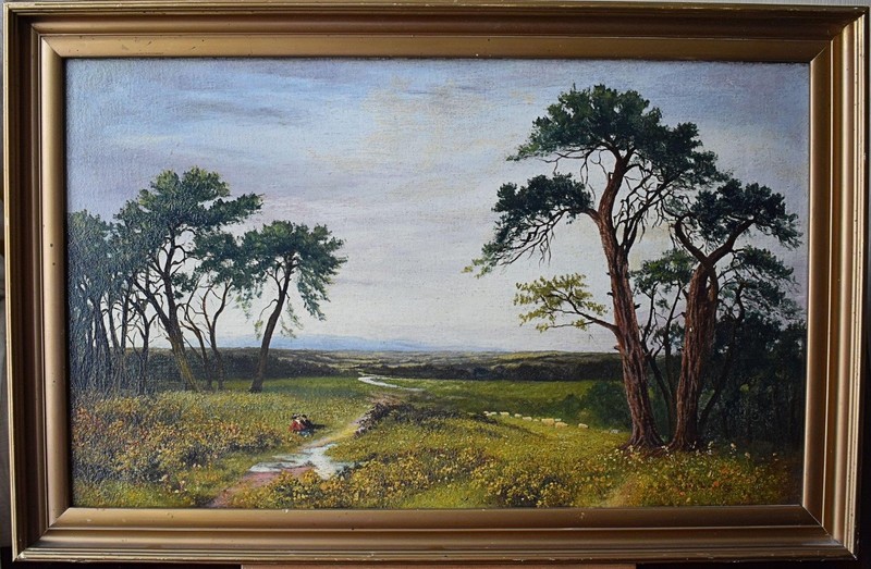 ACROSS HEATHLAND TO HILLS BEYOND ANTIQUE OIL PAINTING BRITISH SCHOOL c1880/1900 gallery
