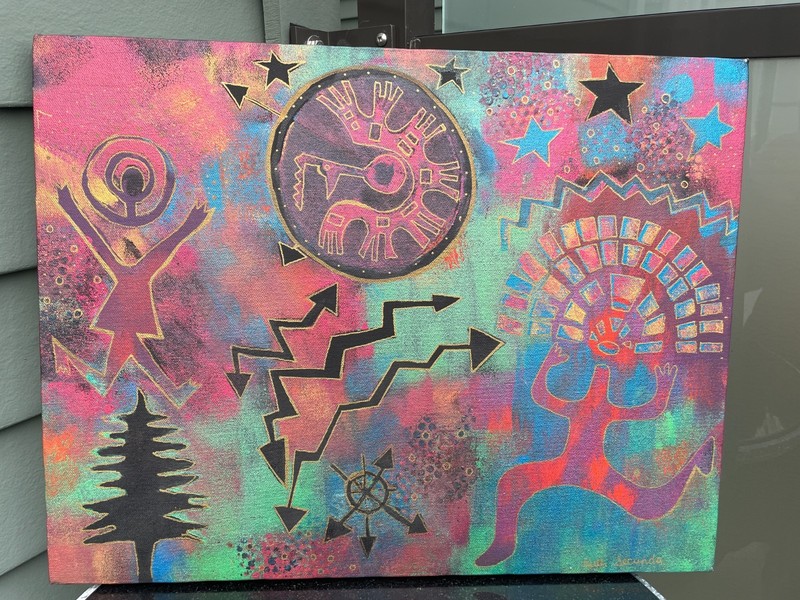 Ruth Secunda Symbolic Abstract Paintings Cosmic Mythic Canvas Pair Signed gallery