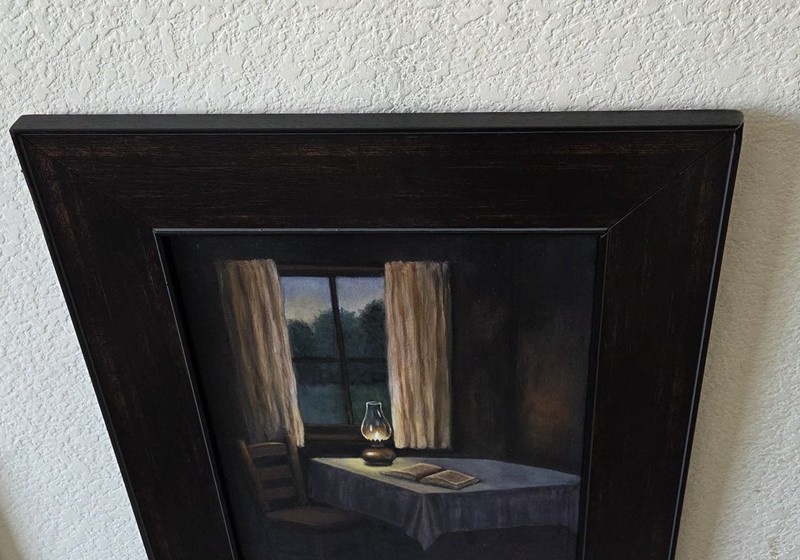 Original Framed Oil Lamp & Book Painting 12x16 Canvas (15x19) Cozy Interior Art gallery