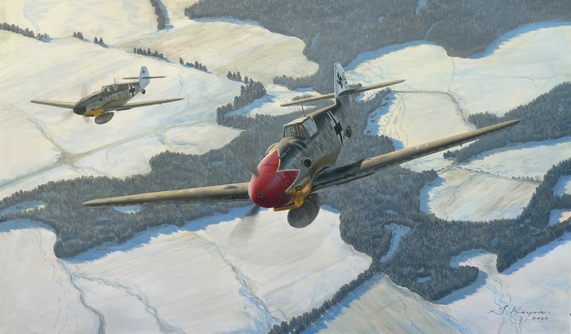 Original Aviation Art: Messerschmitt Bf109G6 Herman Graf original oil painting