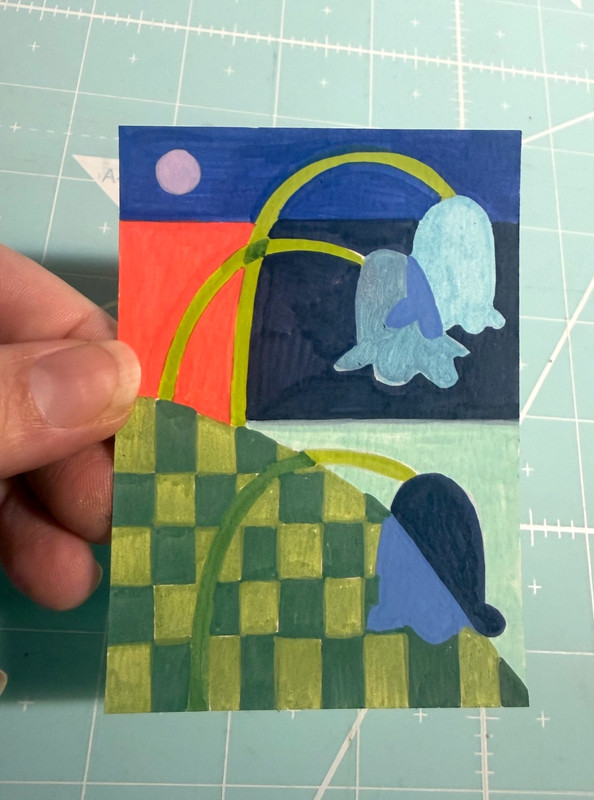ACEO Original Acrylic abstract bluebells flower Painting Collectible Heavy Paper