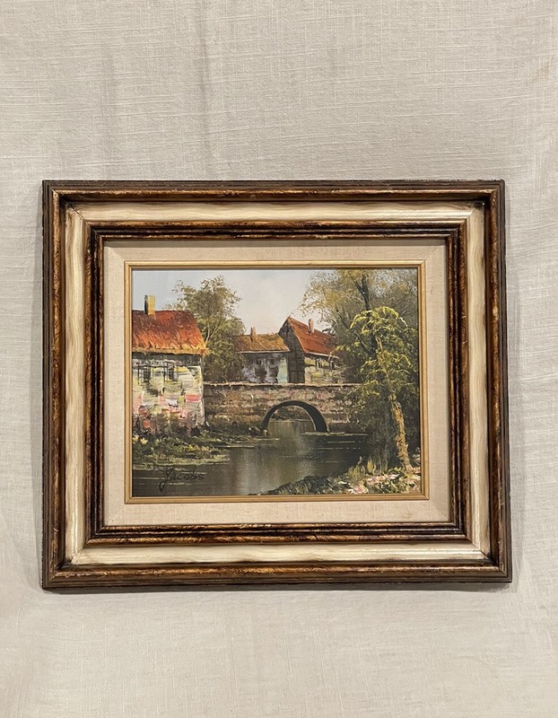 Vintage Original Henry Jacobs Lindholm Village Landscape Oil Painting German