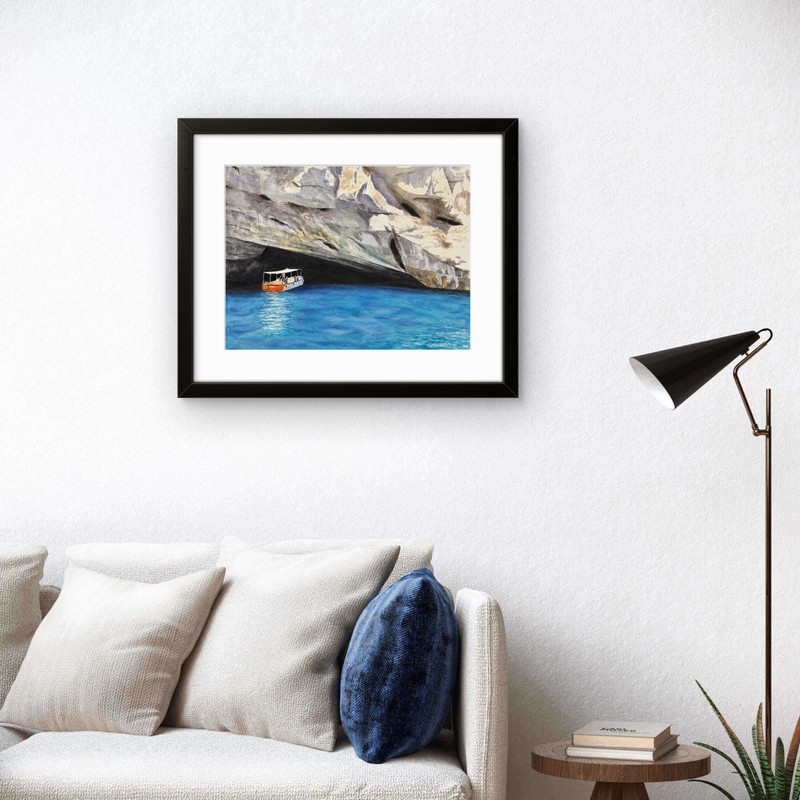 Original Watercolor Painting Landscape Seaside 12 x 16 Framed - "Blue Grotto" gallery