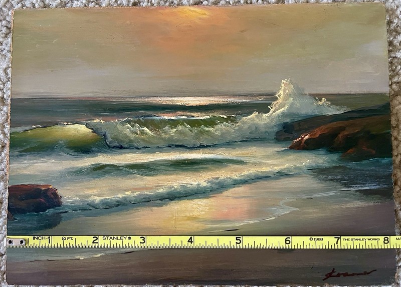 Vintage Original Oil Painting Ocean Seascape Crashing Waves Signed 8” X 6”