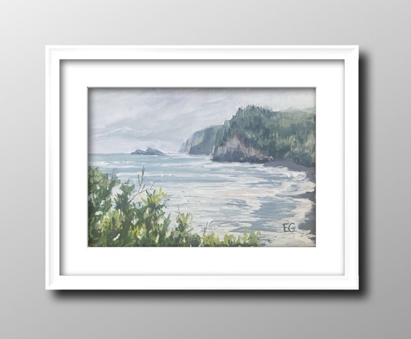Original Painting Hawaii Art Big Island Pololu Valley 6×8” New Framed