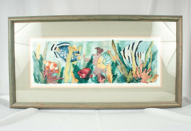 Plenty of Tropical Fish Vintage Watercolor Painting Size 25.5″W x 13.5″L
