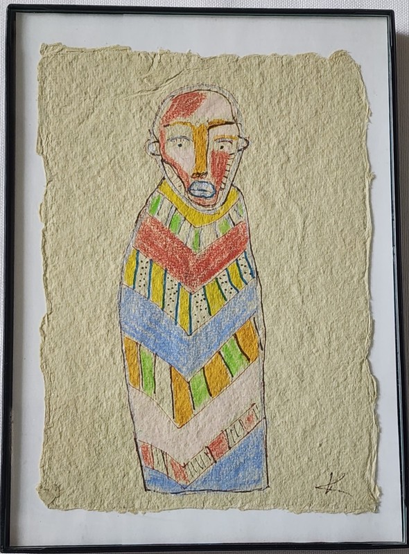 Original Karl Mullen Irish Outsider Artist Brut Painting Handmade Paper