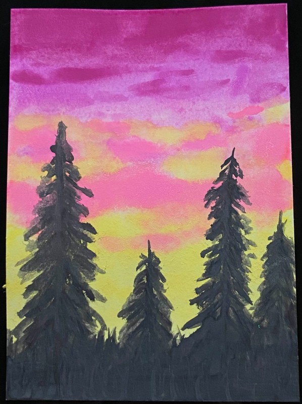 ACEO Original Sunset Forest Trees Plants Miniature Painting Art OneCraftyLady