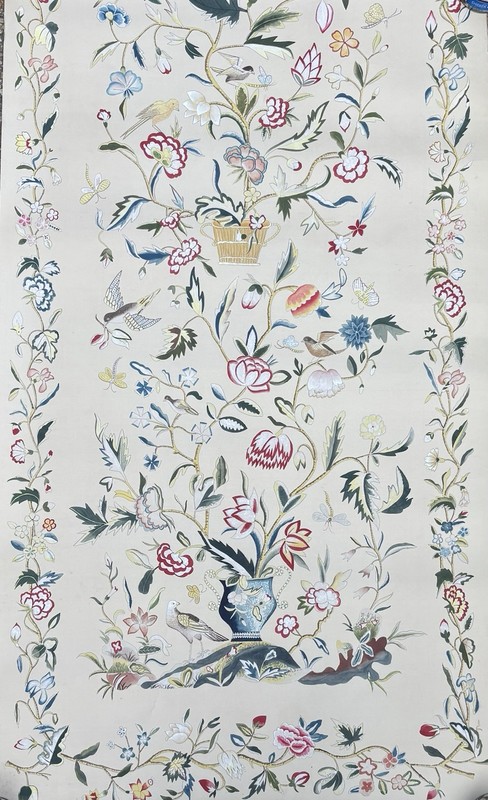 Hand Painted Chinoiserie Watercolor On Paper Panel 36” X 62” Floral Gracie Style gallery