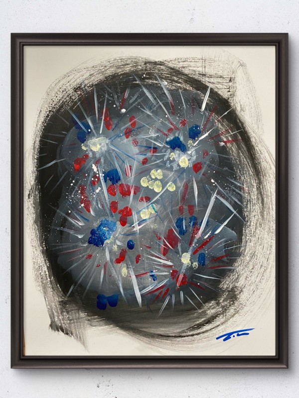 Red White Blue Fireworks Abstract Acrylic Original Art 14×11 Paper