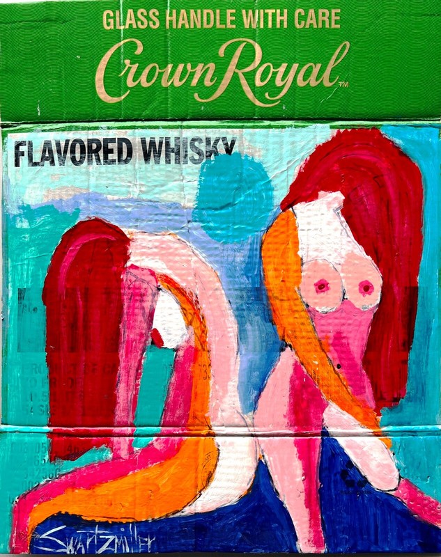 BIG Pop Art CROWN ROYAL NUDES Upcycled 21 X 17 PAINTING SWARTZMILLER DNA signed gallery