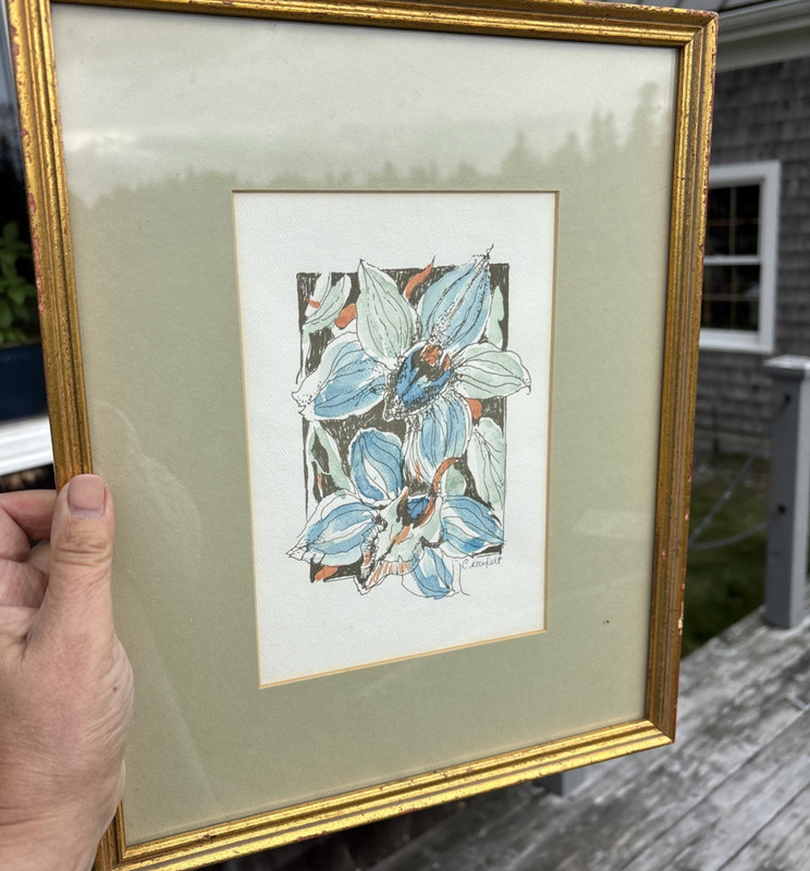 Vtg Floral Watercolor & Ink Mixed Media Signed C. Rosefelt Framed