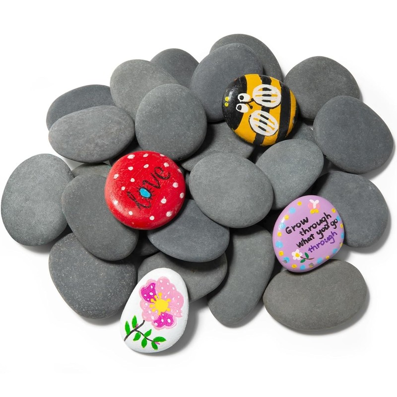 2-3″ Flat Smooth River Rocks for Painting 25 Pcs Rock Set