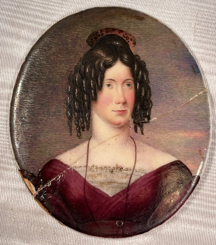 «Portrait of a Lady», Nanette Kaula painted miniature by JH, 1833 2.5″ x 3″