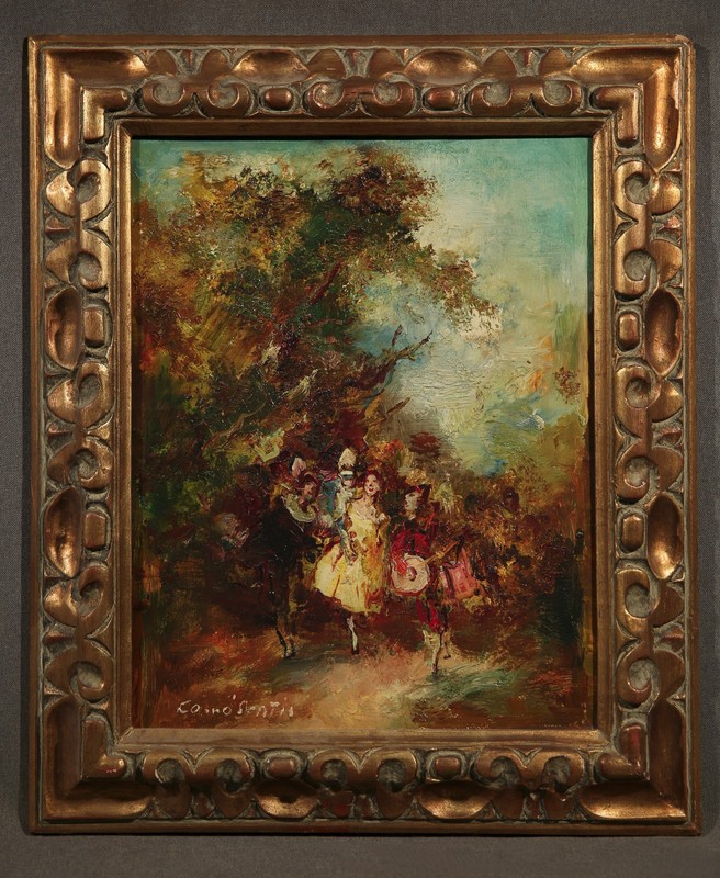 20th Century Spanish Painting Parade/Party Scene with Dancers and Musicians