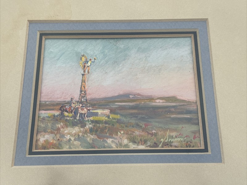 AMERICAN REGIONALISM PAINTING LANDSCAPE COWBOY LANDSCAPE FARMER SMALL GEM