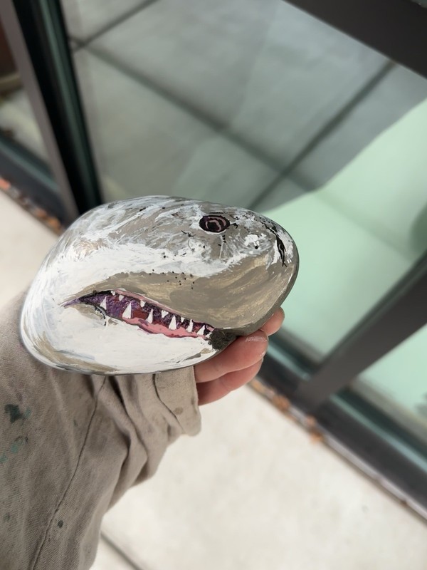 Shark W/natural Mouth Indentation Painted on a Rock! Approx 5 1/2“ X 4“ X 2“￼ gallery