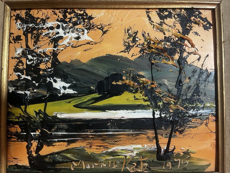 Morris Katz Signed Oil Painting Landscape Mountains Trees 8×10 Framed