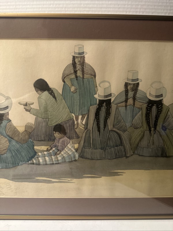 LATIN AMERICAN NATIVE INDIAN WOMEN Water Color PAINTING SIGNED gallery