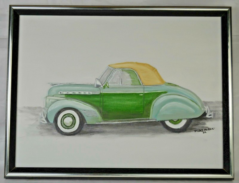 Oil Painting On Canvas 1941 Chevrolet Convertible 17 1/4″ x 13 1/4″ Mabel Miller