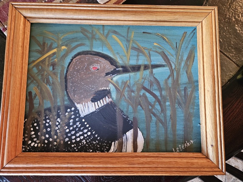 Acrylic Painted Loon on Bay Lake Signed Wall Art 18 X 14 3/4″ Framed Wood