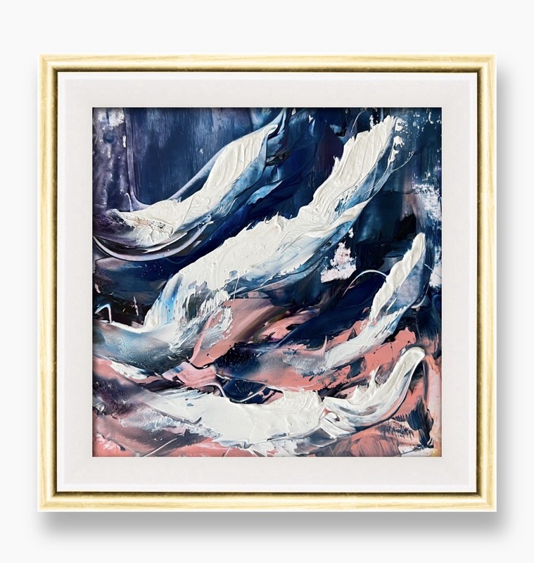 Lofoten Blush Waves Framed Artwork 6×6– Arctic Ocean Dream Original Oil Painting