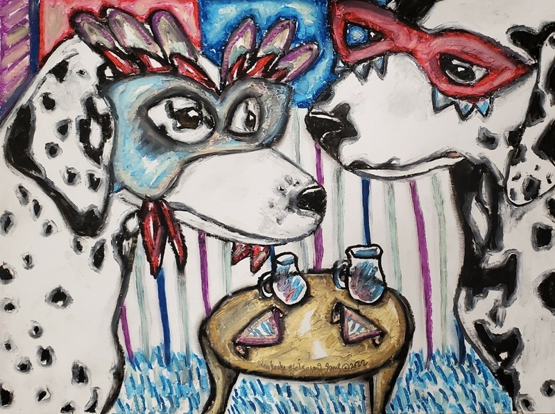 DALMATIAN DOG Original 9×12 Pastel Painting Signed Artist KSams MASQUERADE Art