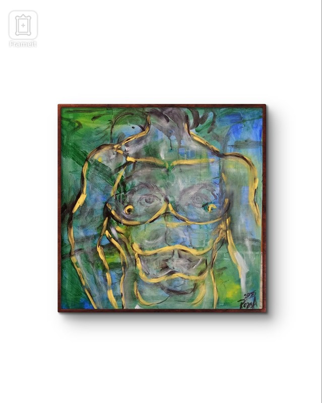 Painted Male Torso, Bodybuilding on Canvas,. Body, Exclusive Art Painting