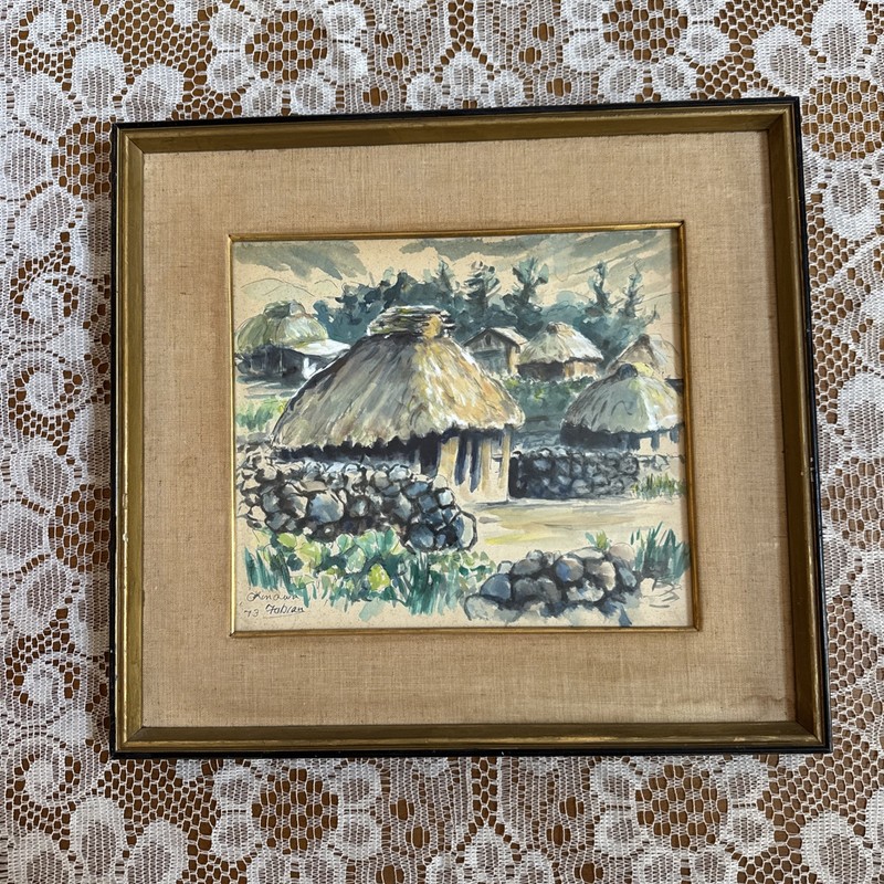 Original 1973 Art By Eileen Fabian OKINAWA Japanese Village Watercolor Signed