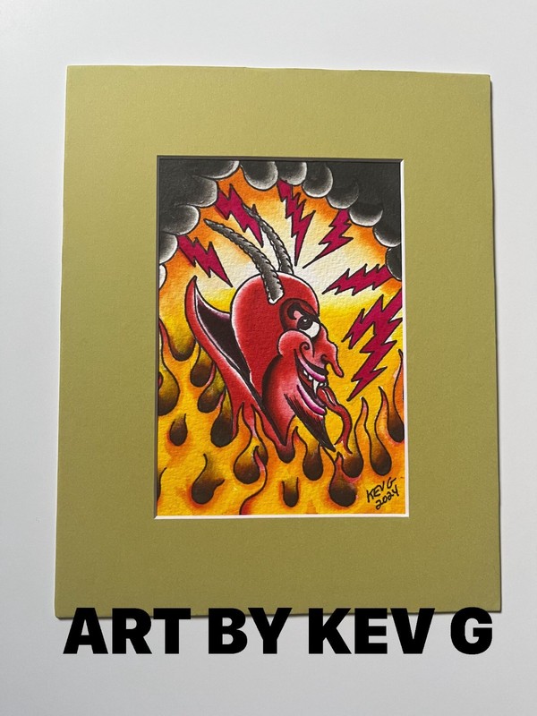 Original Watercolor Painting – Red Devil Art (Matted) 666 Satanic Demon