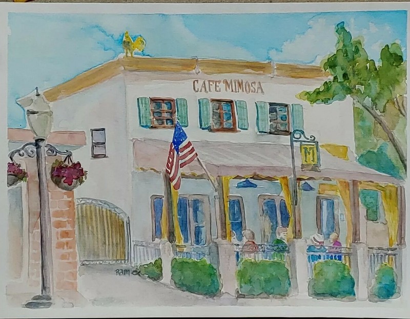Cafe Mimosa Original Watercolor Painting RAMfish Artist San Clemente Brunch