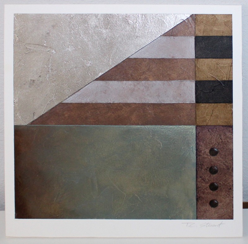 TC Stuart GEOMETRIC Painting Silver Leaf on paper Original Signed gallery