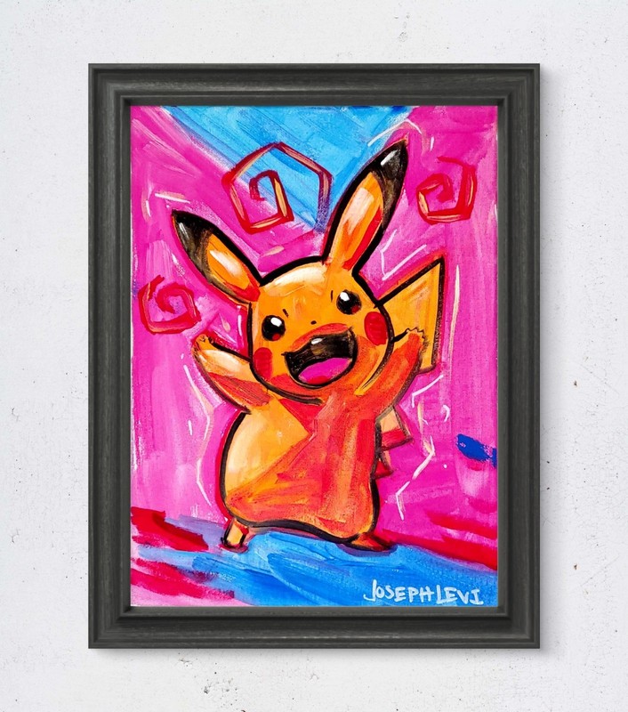 Original Contemporary 9×12 Acrylic Painting Pokemon Pikachu Gamer Wall Pop Art